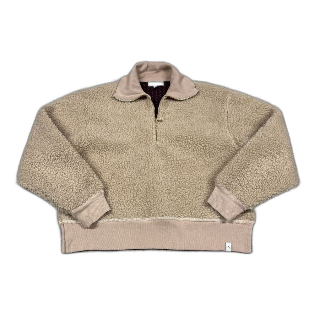 Varley Daphne Cropped Sherpa Fleece Womens Small 1/4 Zip Pullover Peach Brown